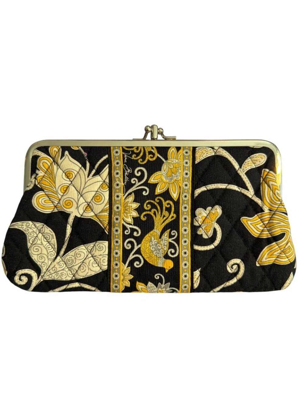 Vera Bradley Yellow Bird Double Kisslock Clutch Wallet Black Yellow NWOT